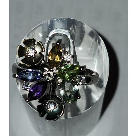 .925 Sterling Silver Amethyst/Peridot/Citrine/Tanzanite CZ Ring Sz 8 Value $590 - Picture 3 of 7